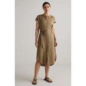 Quince Washable Stretch Silk Midi Shirt Dress Copper Brown M FLAWS